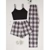 imageMilumia Womens 3 Pieces Pajamas Cami Top and Plaid Shorts Pants Pj Sets SleepwearBlack