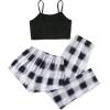 imageMilumia Womens 3 Pieces Pajamas Cami Top and Plaid Shorts Pants Pj Sets SleepwearBlack and White