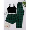imageMilumia Womens 3 Pieces Pajamas Cami Top and Plaid Shorts Pants Pj Sets SleepwearDark Green