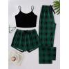 imageMilumia Womens 3 Pieces Pajamas Cami Top and Plaid Shorts Pants Pj Sets SleepwearDark Green