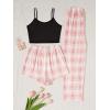 imageMilumia Womens 3 Pieces Pajamas Cami Top and Plaid Shorts Pants Pj Sets SleepwearPink