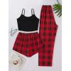 imageMilumia Womens 3 Pieces Pajamas Cami Top and Plaid Shorts Pants Pj Sets SleepwearRed