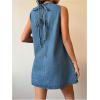 imageMilumia Womens Bow Tie Back Denim Sundress Crew Neck Sleeveless Flared Short DressesBlue