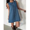 imageMilumia Womens Bow Tie Back Denim Sundress Crew Neck Sleeveless Flared Short DressesBlue