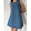 imageMilumia Womens Bow Tie Back Denim Sundress Crew Neck Sleeveless Flared Short DressesBlue