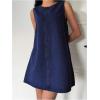 imageMilumia Womens Bow Tie Back Denim Sundress Crew Neck Sleeveless Flared Short DressesDark Wash