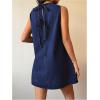 imageMilumia Womens Bow Tie Back Denim Sundress Crew Neck Sleeveless Flared Short DressesDark Wash