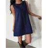 imageMilumia Womens Bow Tie Back Denim Sundress Crew Neck Sleeveless Flared Short DressesDark Wash