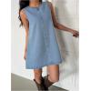 imageMilumia Womens Bow Tie Back Denim Sundress Crew Neck Sleeveless Flared Short DressesLight Wash
