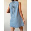 imageMilumia Womens Bow Tie Back Denim Sundress Crew Neck Sleeveless Flared Short DressesLight Wash