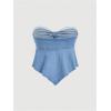 imageMilumia Womens Bow Tie Front Denim Tube Top Strapless Ruffle Hanky Hem Western Concert Crop TopsBlue