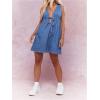 imageMilumia Womens Bow Tie Plunge V Neck Sleeveless Straight Denim Short DressesBlue