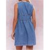 imageMilumia Womens Bow Tie Plunge V Neck Sleeveless Straight Denim Short DressesBlue