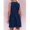 imageMilumia Womens Bow Tie Plunge V Neck Sleeveless Straight Denim Short DressesDark Blue