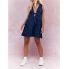 imageMilumia Womens Bow Tie Plunge V Neck Sleeveless Straight Denim Short DressesDark Blue
