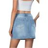 imageMilumia Womens Button Front Denim Mini Skirt Raw Hem Straight Short Skirt with PocketsBluewash