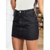 imageMilumia Womens Button Front Denim Mini Skirt Raw Hem Straight Short Skirt with PocketsFrayed Hem Black