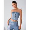 imageMilumia Womens Button Front Denim Tube Top Raw Hem Strapless Bandeau Jean TopsA Light Blue