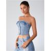 imageMilumia Womens Button Front Denim Tube Top Raw Hem Strapless Bandeau Jean TopsA Light Blue