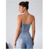 imageMilumia Womens Button Front Denim Tube Top Raw Hem Strapless Bandeau Jean TopsA Light Blue
