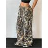 imageMilumia Womens Camo Print Wide Leg Pants Low Waist Drawstring Baggy Trousers Multicolor