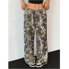 imageMilumia Womens Camo Print Wide Leg Pants Low Waist Drawstring Baggy Trousers Multicolor
