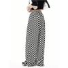 imageMilumia Womens Checkered Drawstring Baggy Long Pants Straight Leg Loose Fit PantsBlack and White