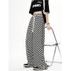 imageMilumia Womens Checkered Drawstring Baggy Long Pants Straight Leg Loose Fit PantsBlack and White