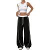 imageMilumia Womens Colorblock Drawstring Waisted Waisted Wide Leg Loose Track PantsBlack