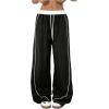 imageMilumia Womens Colorblock Drawstring Waisted Waisted Wide Leg Loose Track PantsBlack