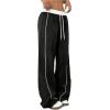 imageMilumia Womens Colorblock Drawstring Waisted Waisted Wide Leg Loose Track PantsBlack