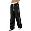 imageMilumia Womens Colorblock Drawstring Waisted Waisted Wide Leg Loose Track PantsBlack