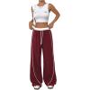 imageMilumia Womens Colorblock Drawstring Waisted Waisted Wide Leg Loose Track PantsBurgundy