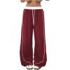 imageMilumia Womens Colorblock Drawstring Waisted Waisted Wide Leg Loose Track PantsBurgundy