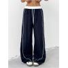 imageMilumia Womens Colorblock Drawstring Waisted Waisted Wide Leg Loose Track PantsDark Blue