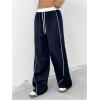 imageMilumia Womens Colorblock Drawstring Waisted Waisted Wide Leg Loose Track PantsDark Blue