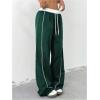 imageMilumia Womens Colorblock Drawstring Waisted Waisted Wide Leg Loose Track PantsDark Green