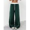 imageMilumia Womens Colorblock Drawstring Waisted Waisted Wide Leg Loose Track PantsDark Green