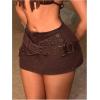 imageMilumia Womens Criss Cross Mini Denim Skirt Y2k Low Waist Jean SkirtsCoffee Brown