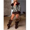 imageMilumia Womens Criss Cross Mini Denim Skirt Y2k Low Waist Jean SkirtsCoffee Brown