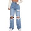 imageMilumia Womens Cut Out Ripped Wide Leg Jeans High Waist Distressed Denim Pants Light Blue Large