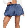 imageMilumia Womens Denim Bubble Mini Skirt Y2k Low Waist Ruffle Flared Jean SkirtsBlue