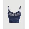 imageMilumia Womens Denim Bustier Crop Top Zip Front Spaghetti Strap Jean Cami Tank TopsDeep Blue