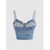 imageMilumia Womens Denim Bustier Crop Top Zip Front Spaghetti Strap Jean Cami Tank TopsMedium Wash
