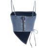 imageMilumia Womens Denim Drawstring Side Ruched Top Spaghetti Strap Asymmetrical Hem Cami TopsBlue