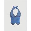 imageMilumia Womens Denim Halter Top Tie Backless Button Front Slim Fit Vests Medium Wash Large