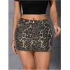 imageMilumia Womens Denim Leopard Print Short Skirt Bodycon Low Waist Mini SkirtsArmy Green