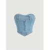 imageMilumia Womens Denim Tube Top Zipper Back Hanky Strapless Bandeau Jean Crop TopLight Blue