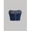 imageMilumia Womens Denim Tube Top Zipper Back Strapless Y2k Cropped Bandeau Tops Dark Wash XLarge
