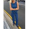 imageMilumia Womens Denim Vest Tank Top Sleeveless Round Neck Loose Fit Casual Jean Vests StreetwearBlue